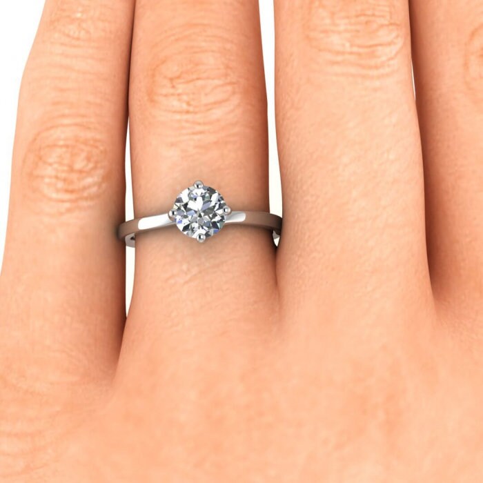 White Gold Intertwined Setting Thin Band, Intertwined Solitaire, Moissanite Engagement Ring Tilly