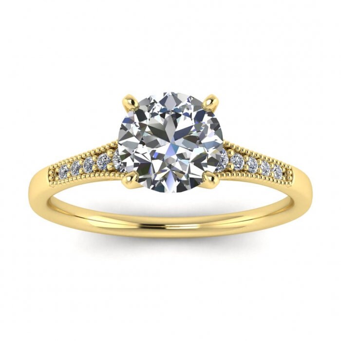 White Gold Tapered Moissanite Ring (1/10 Ct. Tw.) Tapered Gemstones, Milgrain, High Profile Prongs Setting, Moissanite Engagement Ring Zora