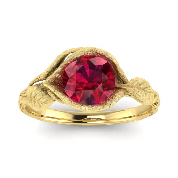 14k rose gold Bijou ruby lotus flower ring, lotus engagement ring, leaf ring, vintage