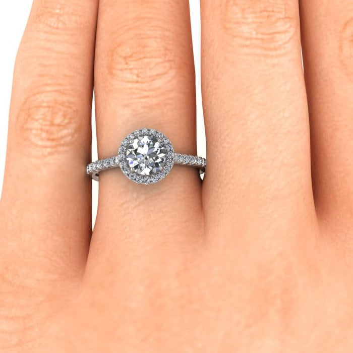 14k Gold Endless Sparkle Moissanite Halo Ring (3/8 Ct. Tw.) French Pave Band, French Pave Halo, Hidden Gemstone, Bee