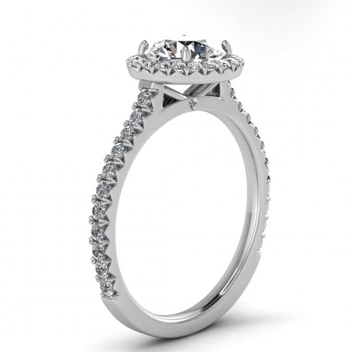 14k Gold Endless Sparkle Moissanite Halo Ring (3/8 Ct. Tw.) French Pave Band, French Pave Halo, Hidden Gemstone, Bee