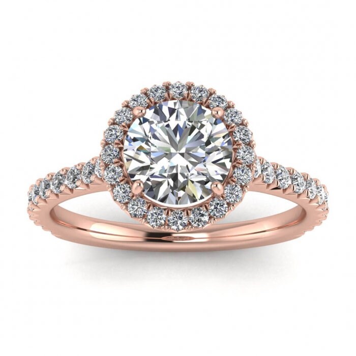 14k Gold Endless Sparkle Moissanite Halo Ring (3/8 Ct. Tw.) French Pave Band, French Pave Halo, Hidden Gemstone, Bee