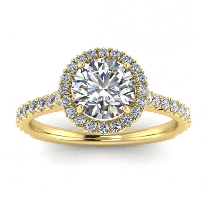 14k Gold Endless Sparkle Moissanite Halo Ring (3/8 Ct. Tw.) French Pave Band, French Pave Halo, Hidden Gemstone, Bee