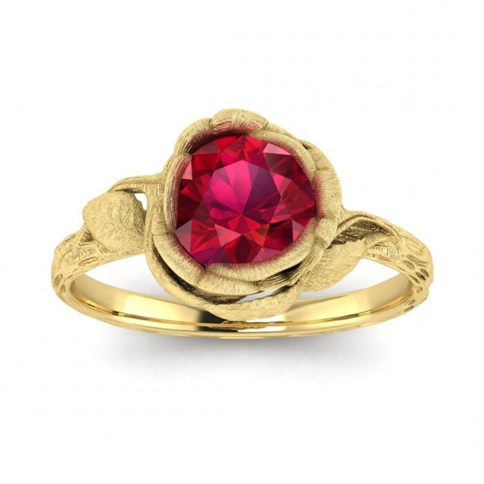 Ruby Flower Ring, Ruby Ring Rose Gold, Ruby Ring Band, Vintage Ruby Ring 14k Rose Gold Abelia Ruby Engagement Ring