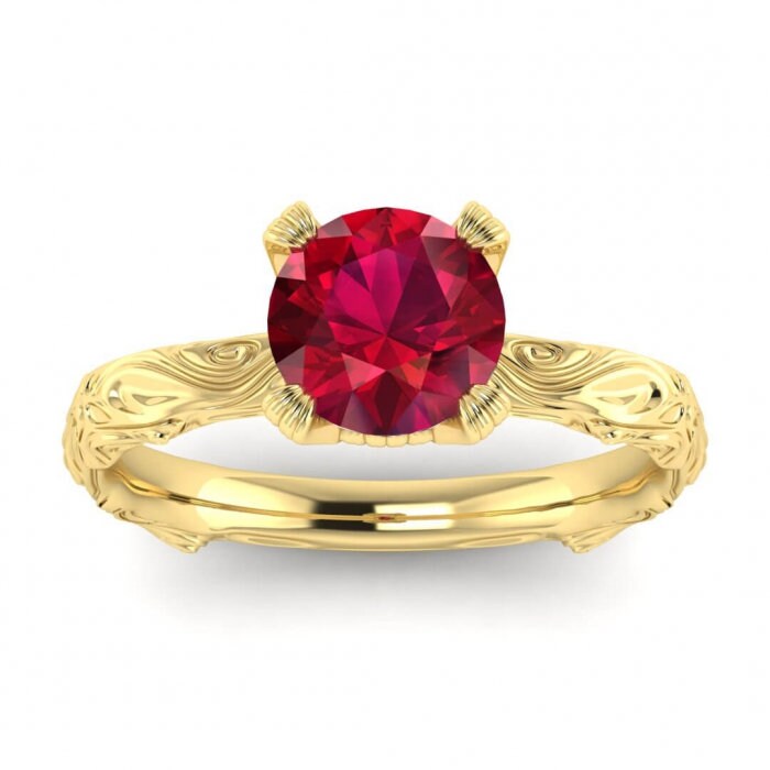 14k rose gold Ara ruby floral ring micro pave setting, petite engagement ring, prong setting, cathedral gallery