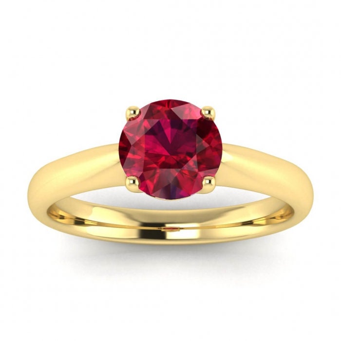 14k rose gold Aine tapered band ruby ring, tapered band, open basket gallery, Ruby Ring