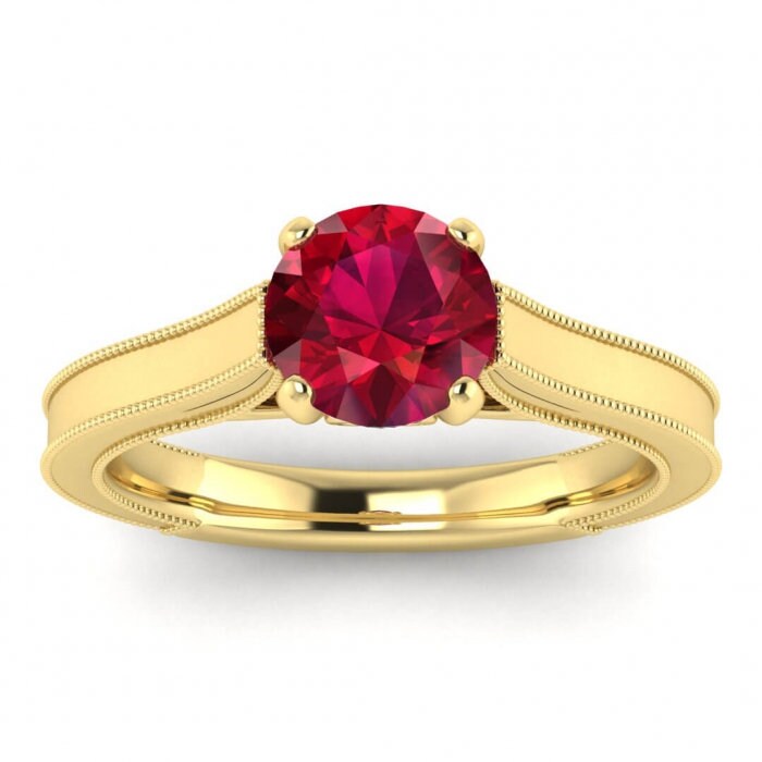 14k rose gold Addison ruby and diamond vintage engagement ring (1/9 ct) milgrain, hidden gemstone, solitaire ring, rising shoulders