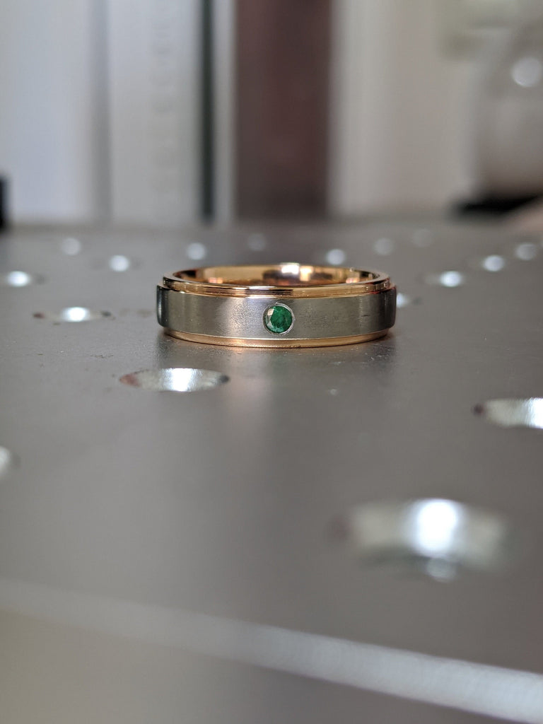 Emerald Wedding Band, Rose Gold Emerald Band, Rose Gold Wedding Band, Titanium Wedding Bands, Mens Wedding Bands