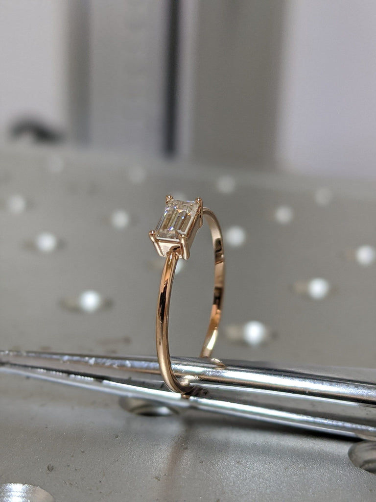 Moissanite Baguette Ring Solid 14k Gold, Diamond Alternative, Baguette Cut Engagement Ring, Moissanite Wedding, Art Deco Baguette, Stacking