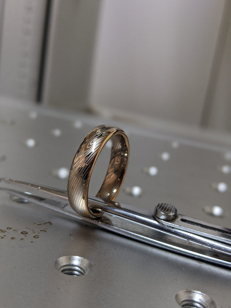 Rose Gold Mokume Gane Tungsten - Forged Ring- Mokume Band - Damascus Ring- Two Color Mokume- Mokume Wedding Bands - Mokumegane