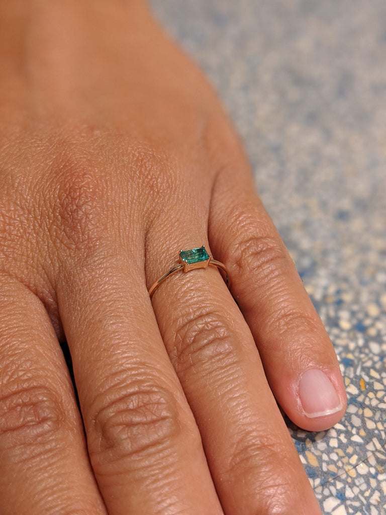 emerald baguette ring 14k yellow gold Emerald Ring Baguette Emerald Ring 14k Solid Gold Minimalist Emerald Ring Stacking Emerald Ring