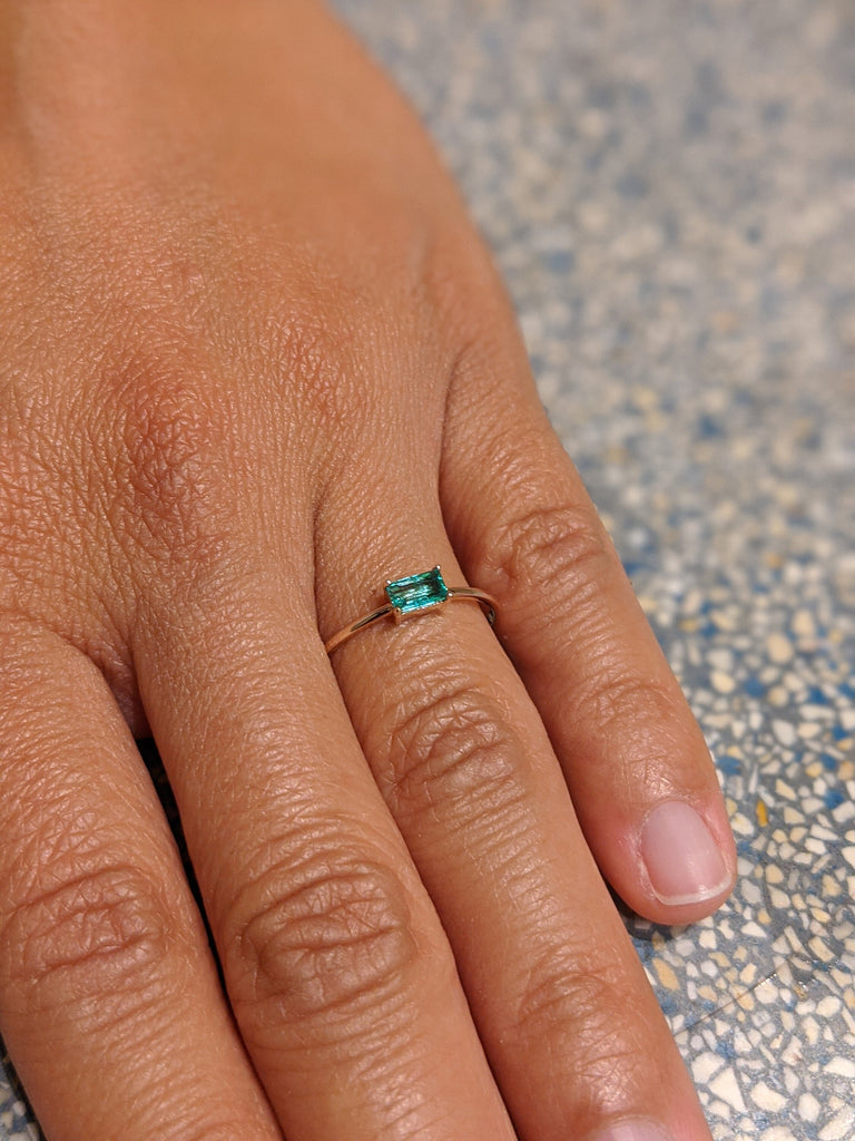 petite emerald baguette ring 14k gold Emerald Ring Baguette Emerald Ring 14k Solid Gold Minimalist Emerald Ring Stacking Emerald Ring