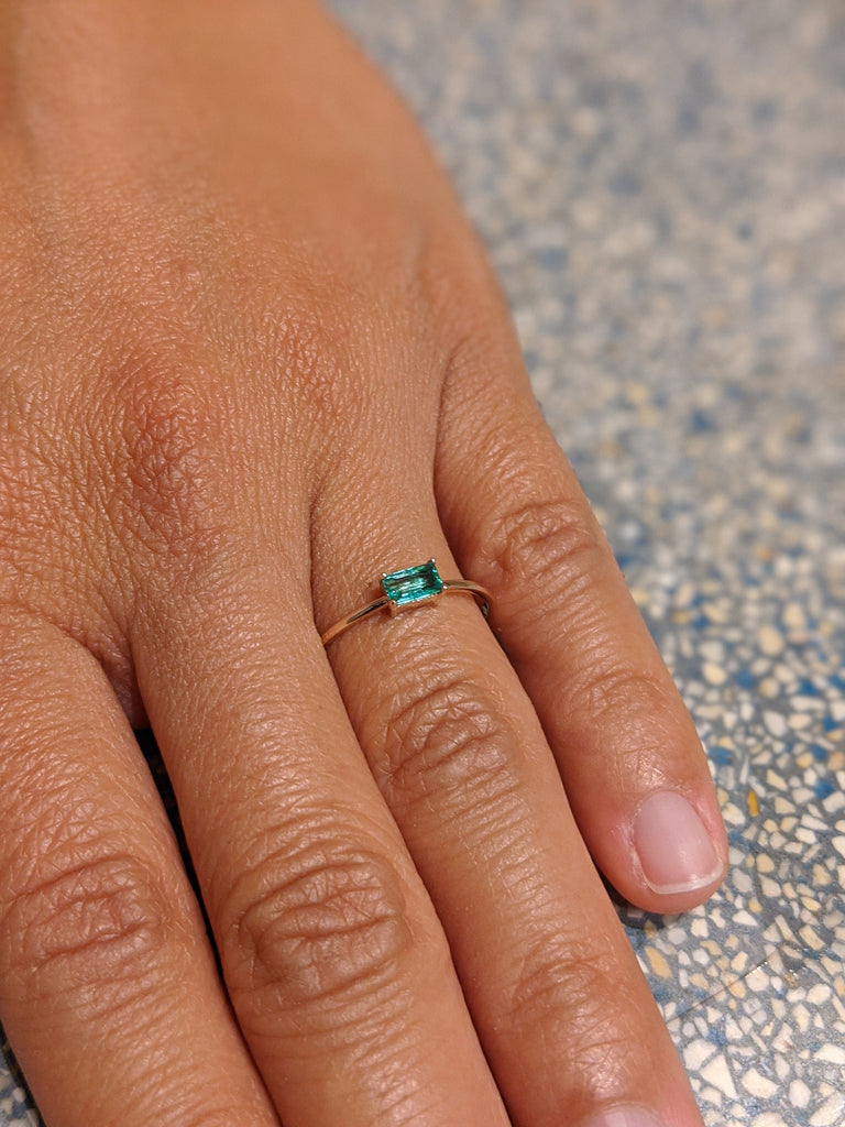 emerald baguette ring 14k gold Emerald Ring Baguette Emerald Ring 14k Solid Gold Minimalist Emerald Ring Stacking Emerald Ring