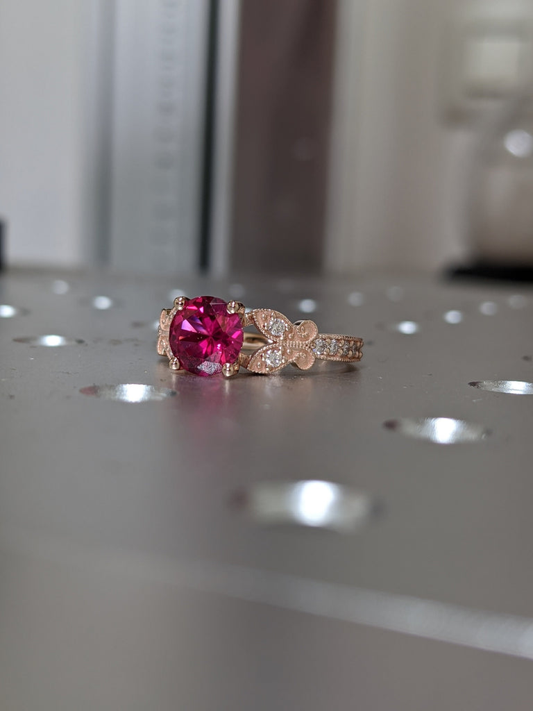 Butterfly ruby and diamond engagement ring, nature inspired ring, rose gold butterfly ring, butterfly engagement ring, ruby ring