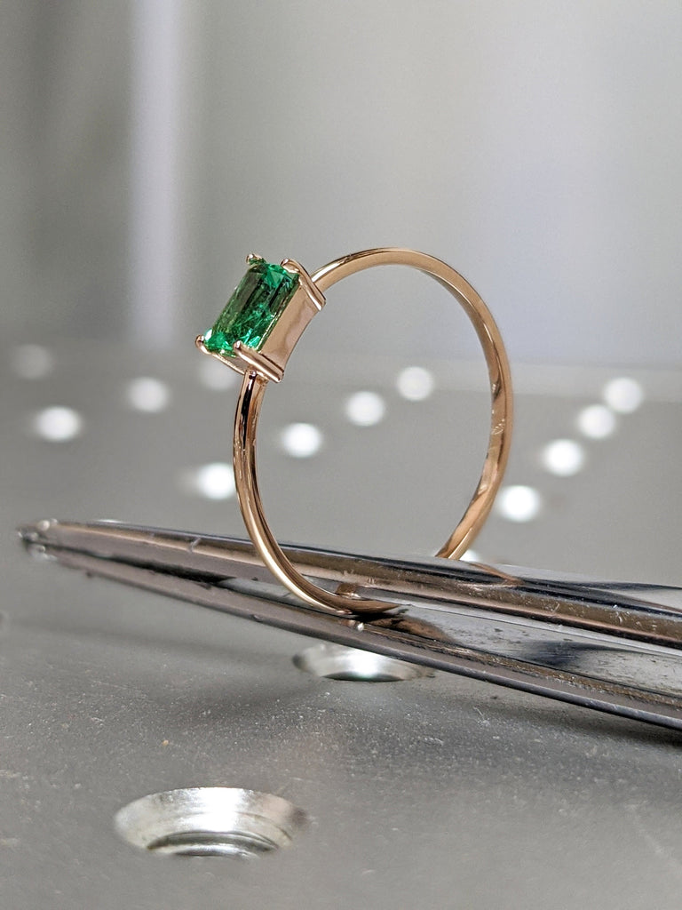 emerald baguette ring 14k yellow gold Emerald Ring Baguette Emerald Ring 14k Solid Gold Minimalist Emerald Ring Stacking Emerald Ring