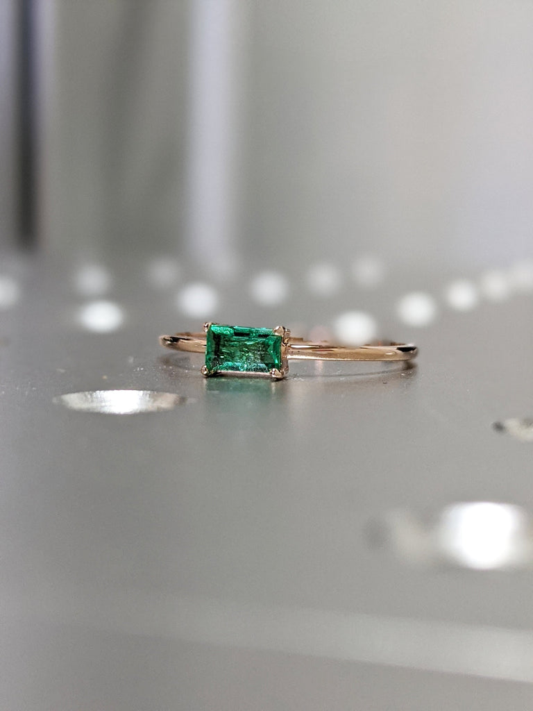 petite emerald baguette ring 14k gold Emerald Ring Baguette Emerald Ring 14k Solid Gold Minimalist Emerald Ring Stacking Emerald Ring