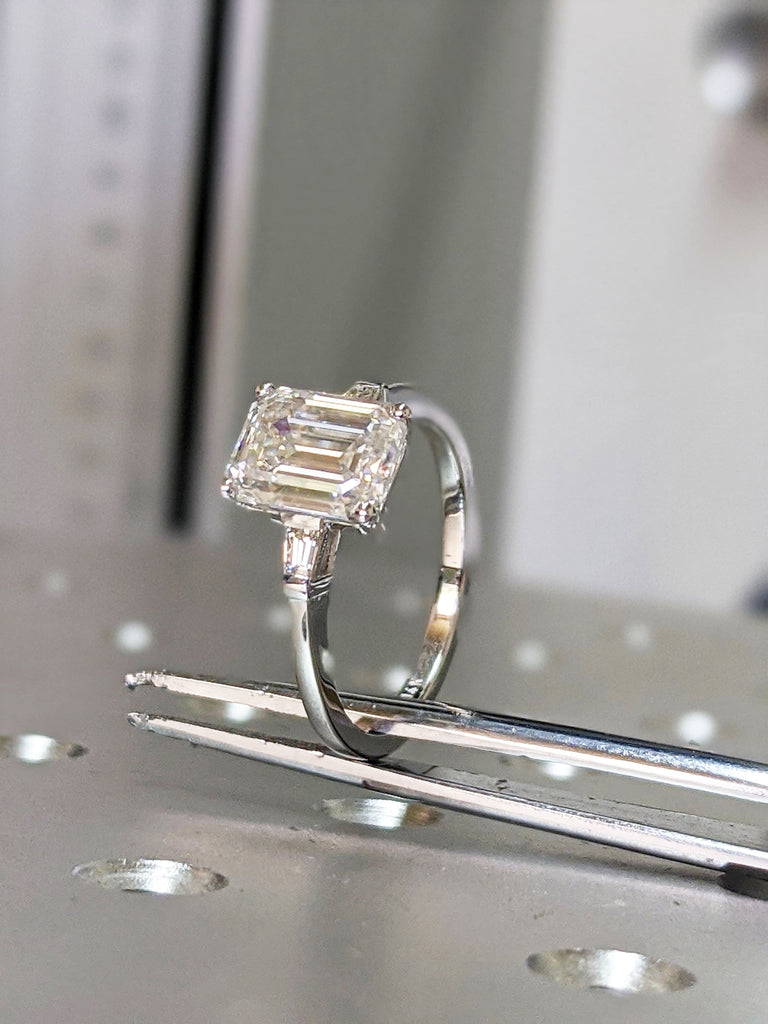 Emerald Cut Engagement Ring, Emerald Cut Ring, Baguette Engagement Ring, 2.5 Ct Solid 14k Gold Two Tone Moissanite Engagement Ring