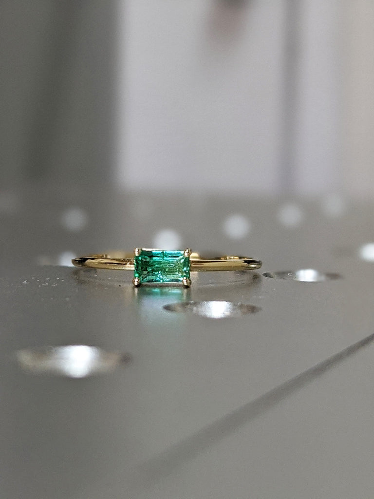 emerald baguette ring 14k yellow gold Emerald Ring Baguette Emerald Ring 14k Solid Gold Minimalist Emerald Ring Stacking Emerald Ring