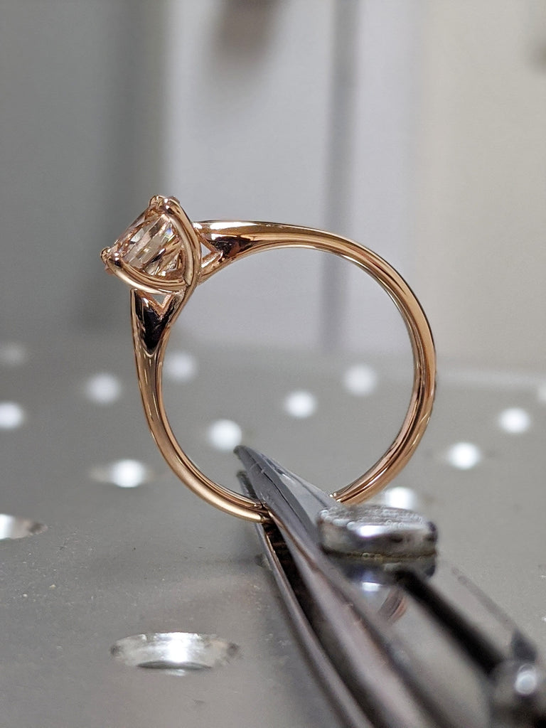 Unique Morganite Engagement Ring Rose Gold Solitaire Ring Unique Tapered Shank Minimalist Anniversary Promise Women - Aine