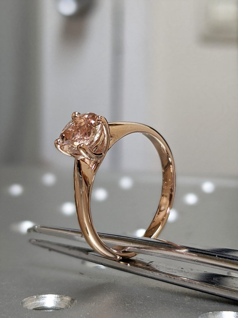 Unique Morganite Engagement Ring Rose Gold Solitaire Ring Unique Tapered Shank Minimalist Anniversary Promise Women - Aine