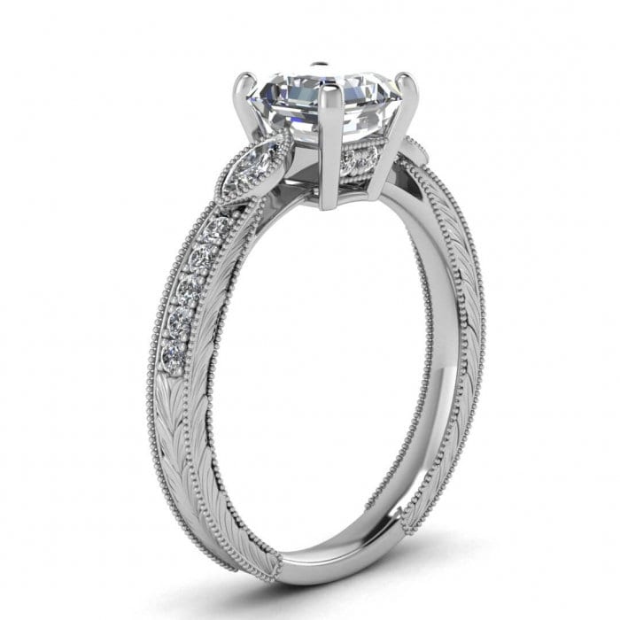 White Gold Vintage Marquise Accents Heart Shaped Moissanite Ring (1/3 Ct. Tw.)Marquise Accent Gemstones, Wheat Hand Engraving Allegria