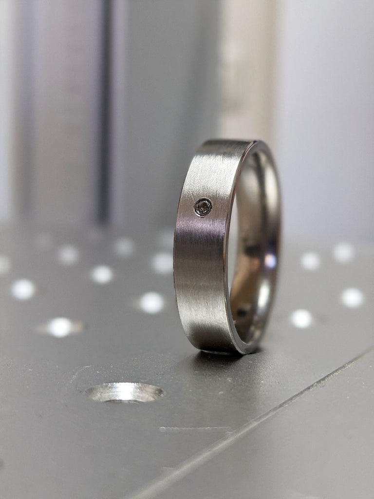 Salt And Pepper Diamond Titanium Ring Mens Wedding Band, Brushed Wedding Band, Titanium Band, White Diamond Band, White Diamond Ring