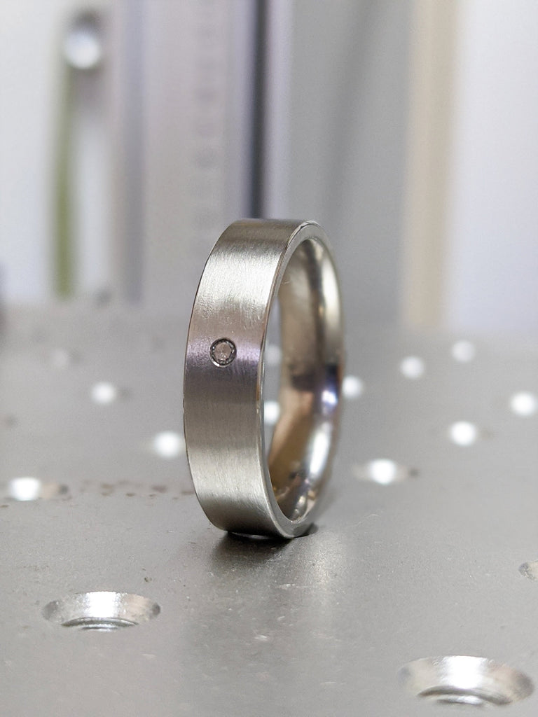 Salt And Pepper Diamond Titanium Ring Mens Wedding Band, Brushed Wedding Band, Titanium Band, White Diamond Band, White Diamond Ring