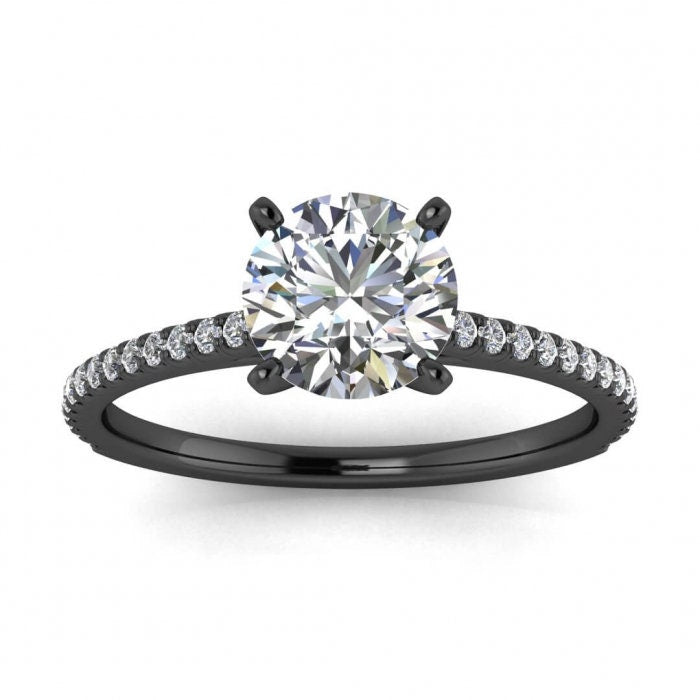 White Gold Micro Pave Moissanite Engagement Ring (1/6 Ct. Tw.) Micro Pave Accents, Prongs Setting Center Gemstone Anahi