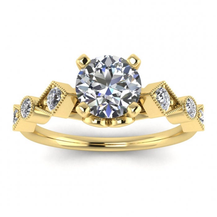 White Gold Geometric Moissanite Engagement Ring (1/4 Ct. Tw.), Cathedral Center Setting, Rectangular Side Accents, Tapered Band, Annabelle