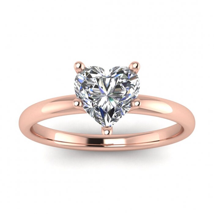 White Gold Classic Heart Shaped Moissanite Thin Ring, Petite Classic Band, Delicate, Moissanite Engagement Ring Aura