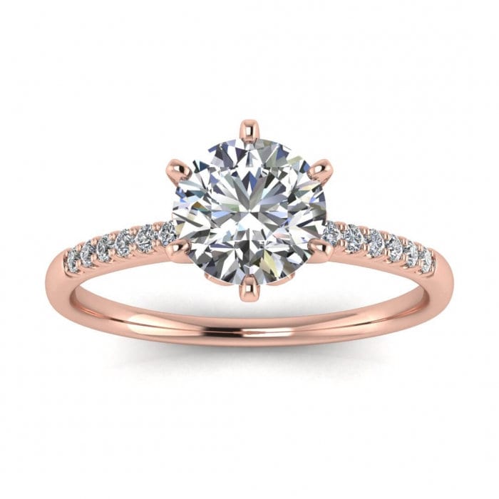 White Gold Rose Setting Moissanite Engagement Ring (1/10 Ct. Tw.) Petite Scalloped Pave, Rose Setting Center Gemstone Carolina