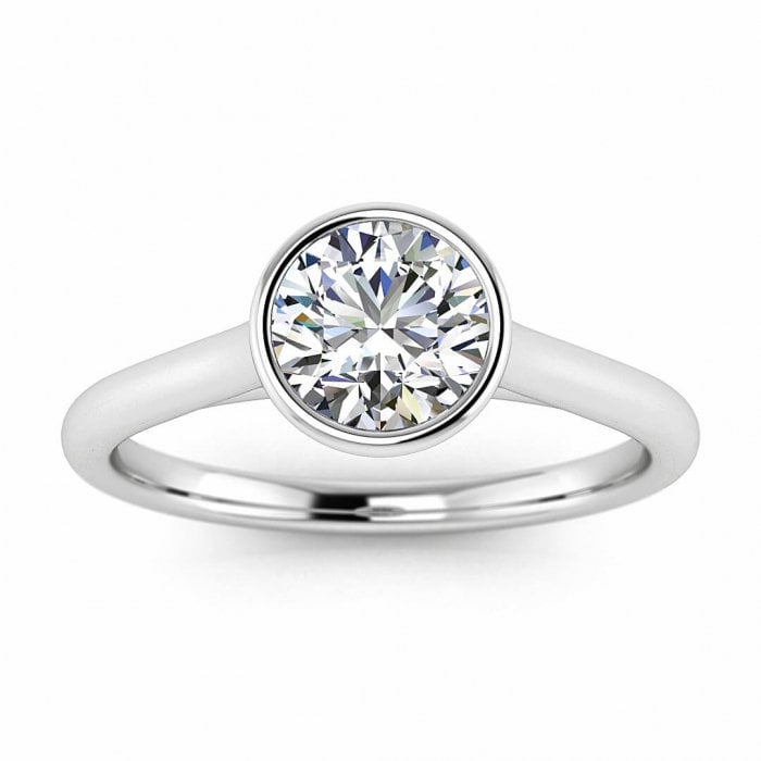 White Gold Floating Bezel Ring Floating Bezel, Rounded Band Elegant Engagement Ring Moissanite Engagement Ring Catalina