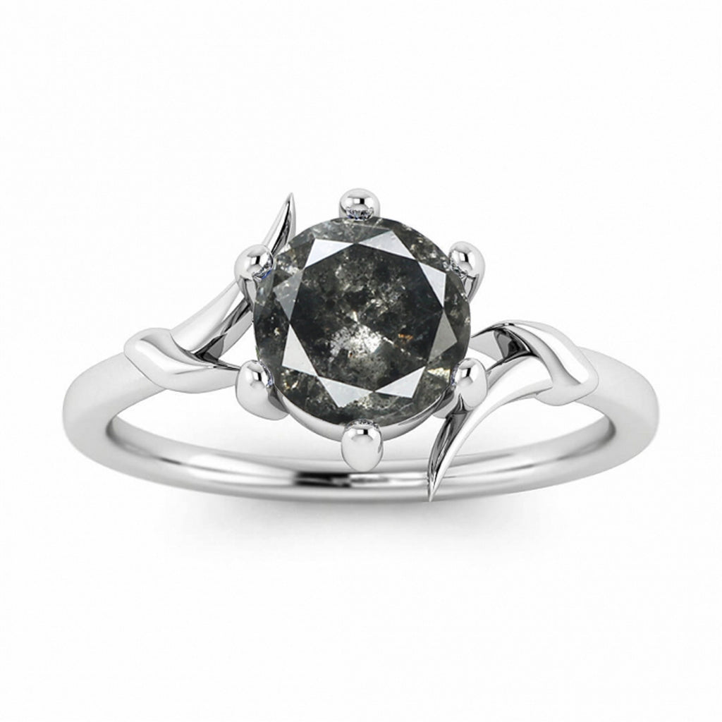 Raw Salt And Pepper Diamond Ring White Gold Ribbon Delicate Ring Ribbon, Nature Inspired, Delicate, Prong Setting, Floating Setting, Clea