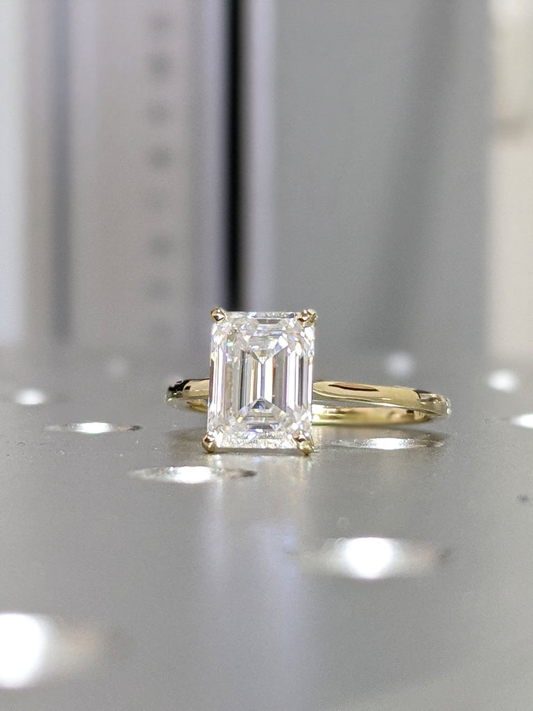 2.5 Carat Emerald Cut Solitaire Engagement Ring, Emerald Cut Engagement Ring, Emerald Cut Ring, 2.5 Ct Solid 14k Lab Diamond Engagement Ring