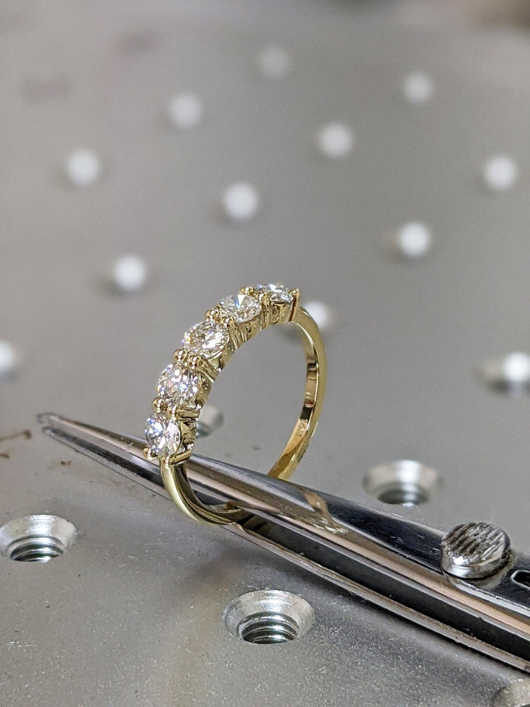 1 Carat 5 Stone Lab Diamond Anniversary Ring Band 14K Yellow Gold, Anniversary Gift For Her, 5 year anniversary gift, half eternity band