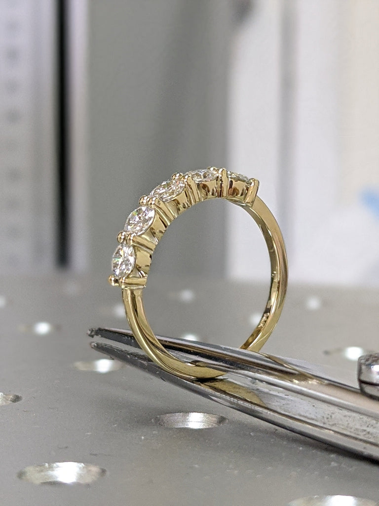 1 Carat 5 Stone Lab Diamond Anniversary Ring Band 14K Yellow Gold, Anniversary Gift For Her, 5 year anniversary gift, half eternity band