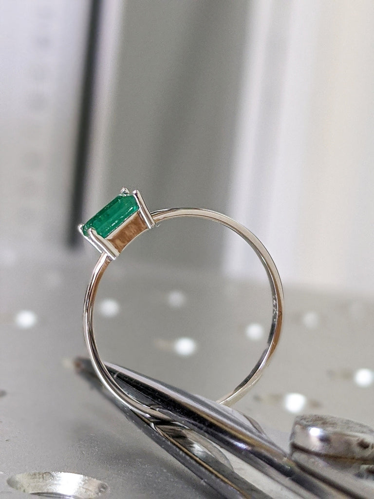 Emerald Ring, Baguette Emerald Ring, 14k Solid White Gold Minimalist Emerald Ring, Stacking Emerald Ring, Emerald Jewelry, May Birthstone