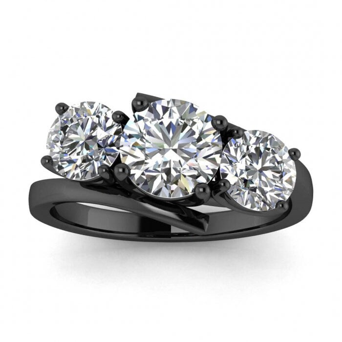 White Gold Offset 3 Stone Moissanite Ring (1 Ct. Tw.) Offset Basket Setting, Twisted Band, 3 Stone Ring Doreen
