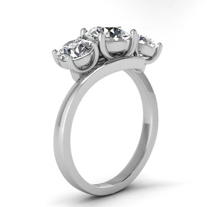 White Gold Offset 3 Stone Moissanite Ring (1 Ct. Tw.) Offset Basket Setting, Twisted Band, 3 Stone Ring Doreen