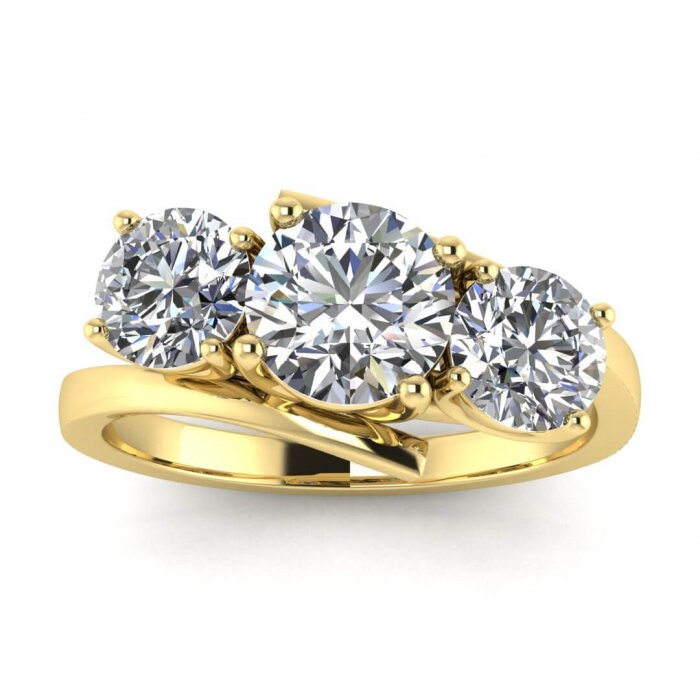 White Gold Offset 3 Stone Moissanite Ring (1 Ct. Tw.) Offset Basket Setting, Twisted Band, 3 Stone Ring Doreen