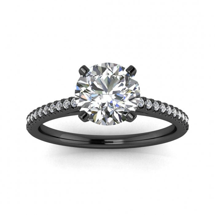 White Gold Moissanite Engagement Ring Micro Pave (1/10 Ct. Tw.) Micro Pave Setting, Petite Engagement Ring, Prong Setting, Cathedral Emma