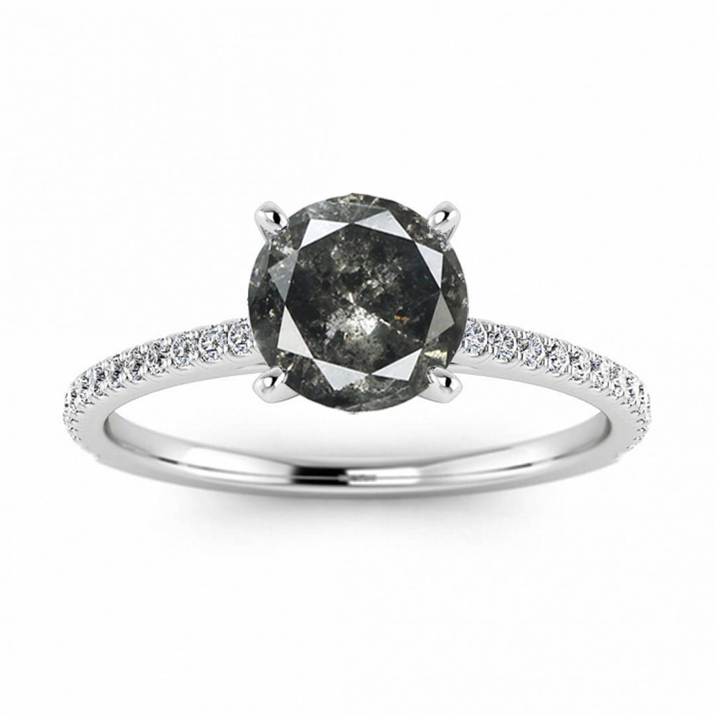 Raw Salt And Pepper Diamond Ring White Gold Micro Pave Salt And Pepper Diamond Engagement Ring (1/6 Ct. Tw.)Micro Pave Accents,Prongs, Anahi