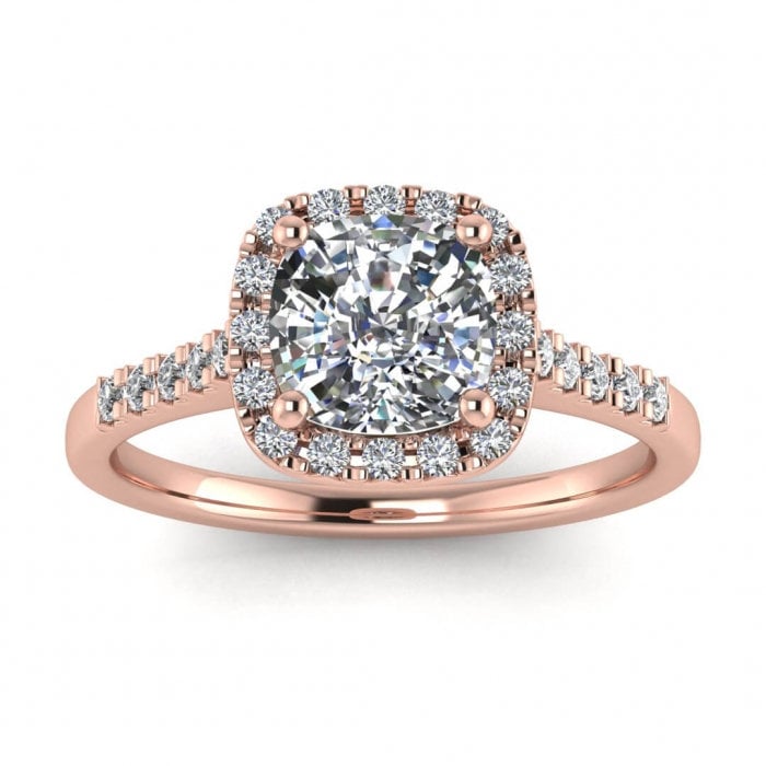 White Gold Cushion Cut Diamond Halo Ring (1/4 Ct. Tw.) Cushion Halo, French Pave, Moissanite Engagement Ring Gaia