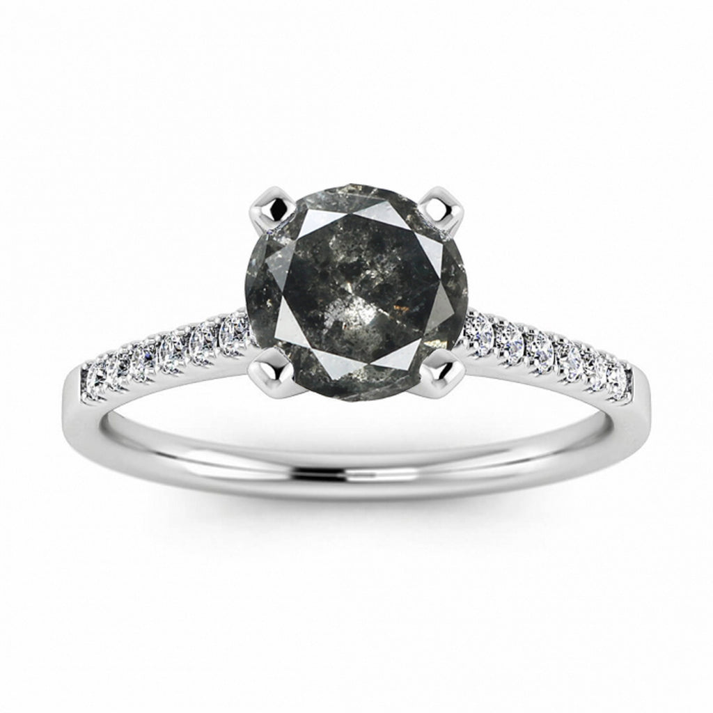 Raw Salt And Pepper Diamond Ring White Gold Cathedral Salt And Pepper Diamond Engagement Ring (1/7 Ct. Tw.) Cathedral, Gemstone Pave, Paved