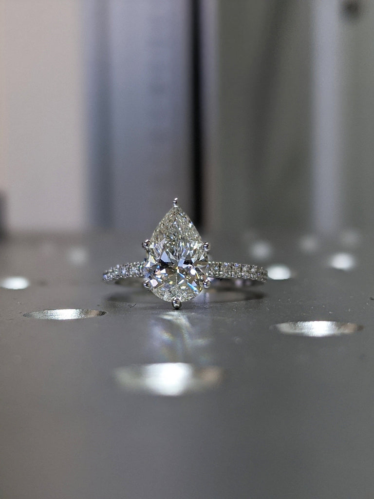14K Solid Gold Engagement Ring / 3CT Pear Moissanite Diamond Wedding Ring/Moissanite Engagement Ring/Stack Ring/Promise ring/Rose gold