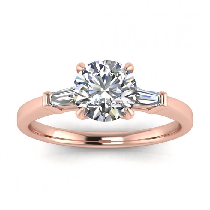 White Gold Moissanite Tapered Baguette Ring (1/5 Ct. Tw.) Tapered Baguette, Tapered Band, Bar Set Gemstone, Claw Prongs, Kara