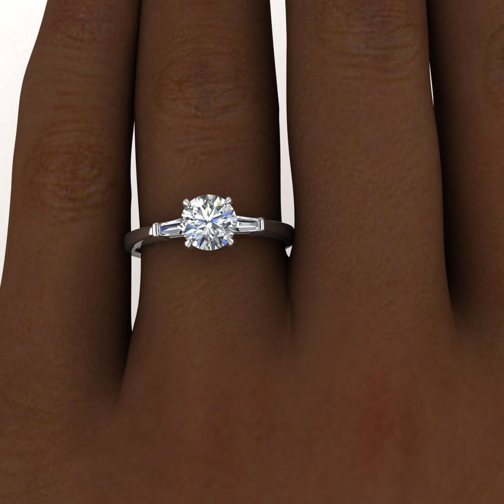 White Gold Moissanite Tapered Baguette Ring (1/5 Ct. Tw.) Tapered Baguette, Tapered Band, Bar Set Gemstone, Claw Prongs, Kara