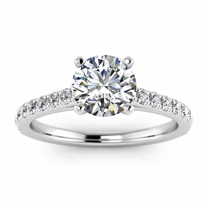 White Gold Scalloped Moissanite Pave Ring (2/5 Ct. Tw.) Scalloped Pave, Low Profile Prongs Setting, Moissanite Engagement Ring Mari