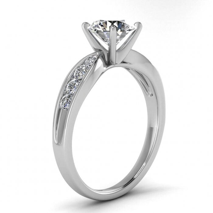 White Gold Tapered Channel Set Asscher Cut Moissanite Ring (1/4 Ct. Tw.) Tapered Band, Channel Set, Prongs Setting, Maven