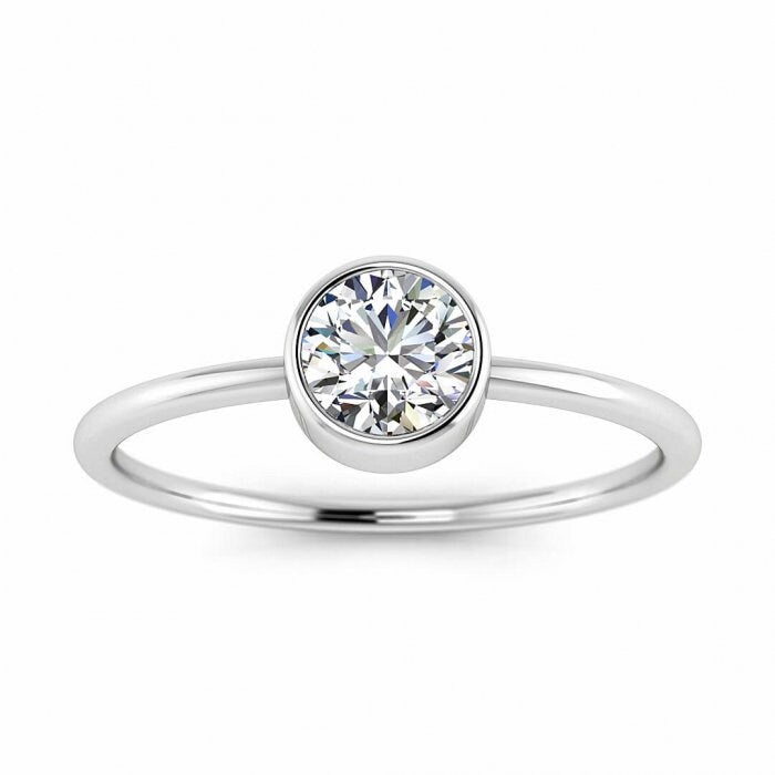 White Gold Bezel Moissanite Engagement Ring Thin Band, Bezel Setting, round Bezel, Moissanite Engagement Ring Odette